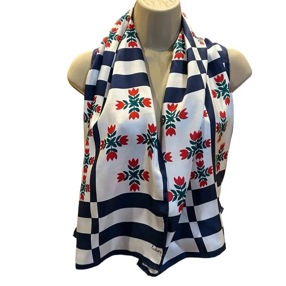 Echo Navy Red Silk Scarf